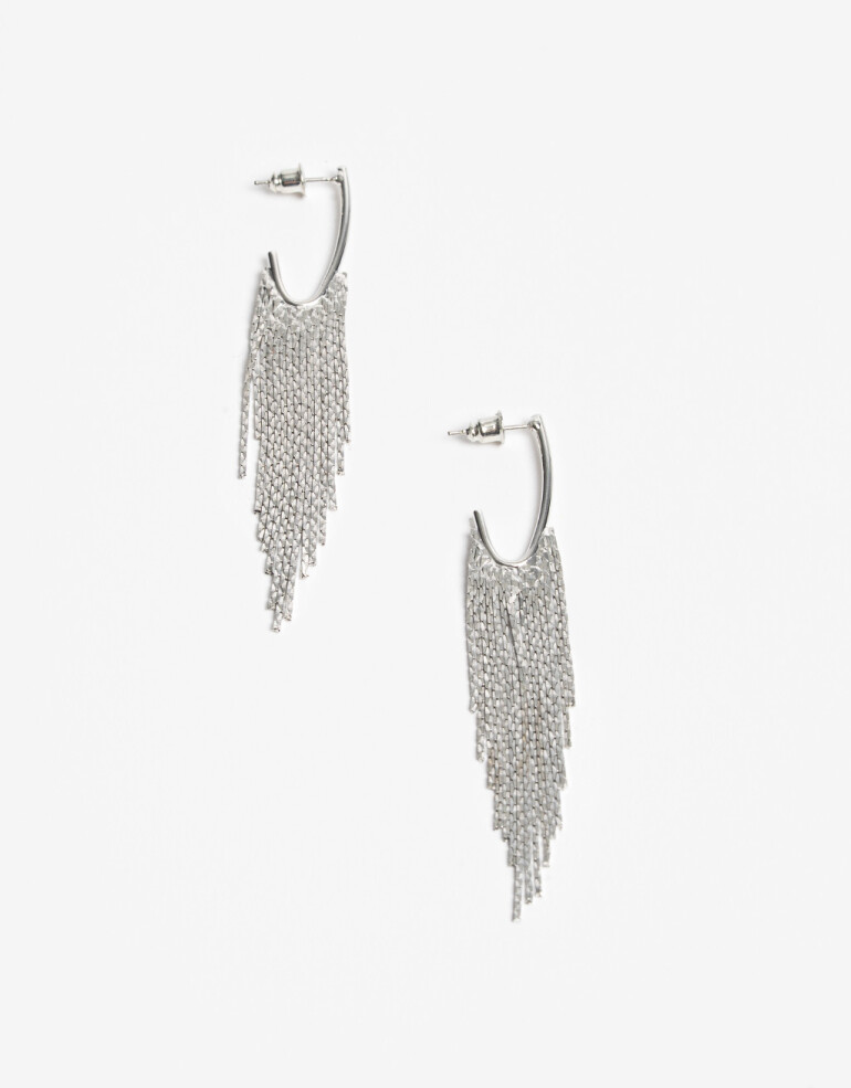 Aros Colgantes Largos Metal Aros Largos Cadenas - Plateado Rodio