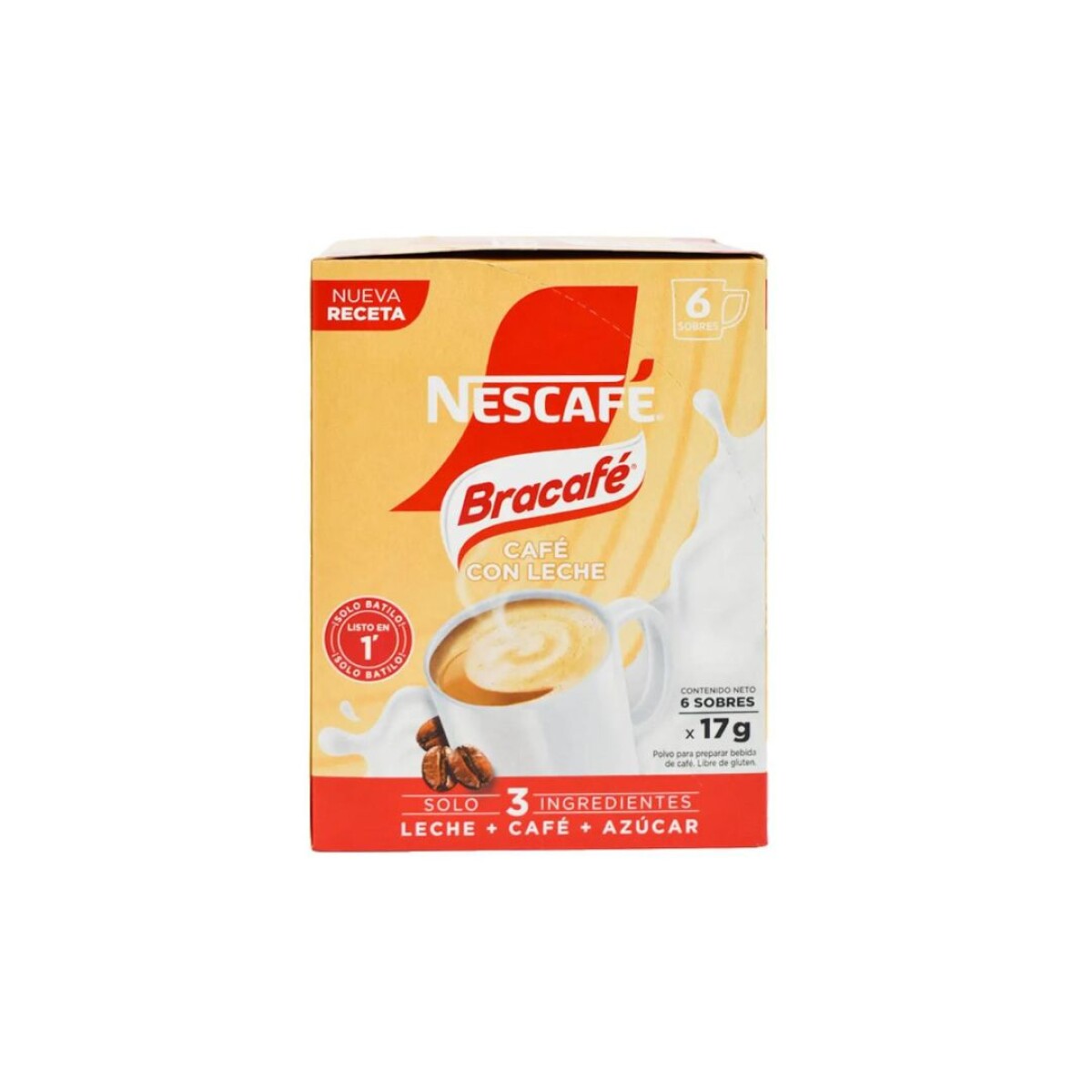 CAPUCHINO BRACAFE 6 SOBRES (CAFE C LECHE) +LECHE + AZUCAR 