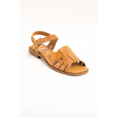 Sandalia Texturada Cuero Combinado Caramelo