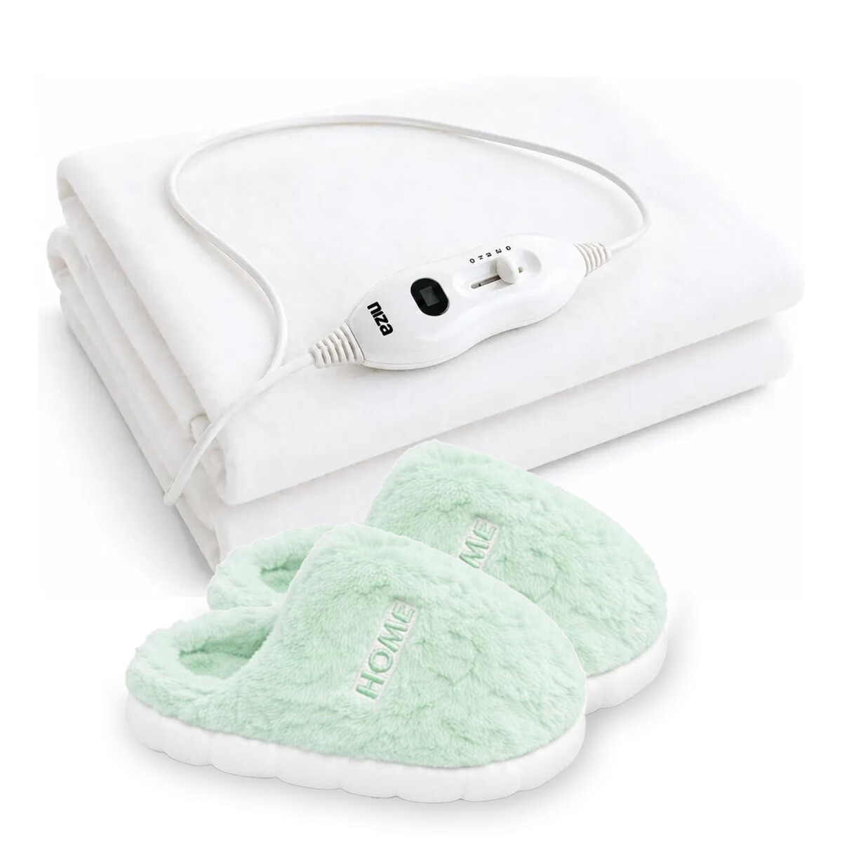 Set Pantufla Unisex + Calienta Cama 1Pza 3 Intensidades - Verde Claro 