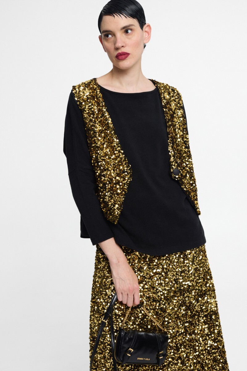 VEST DE LENTEJUELAS CON BOTON Oro