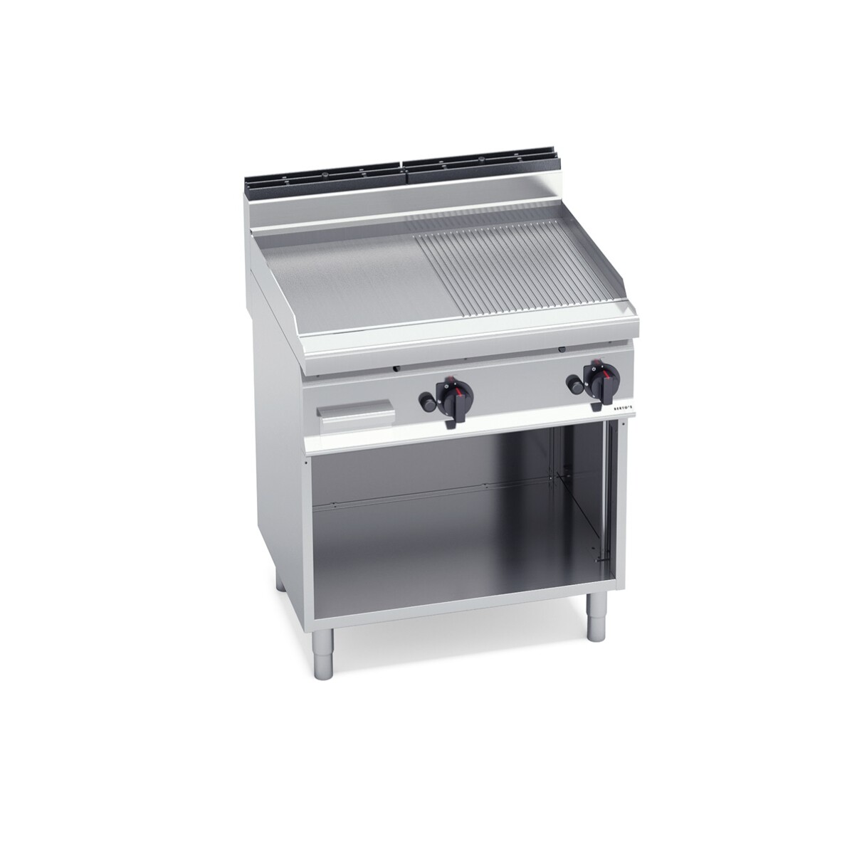 Plancha lisa y grillada a gas con base 