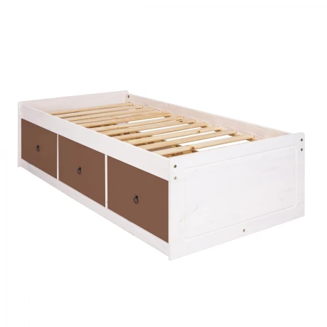 Cama plaza y media con cajones Linea Naturale Blanco/Roble