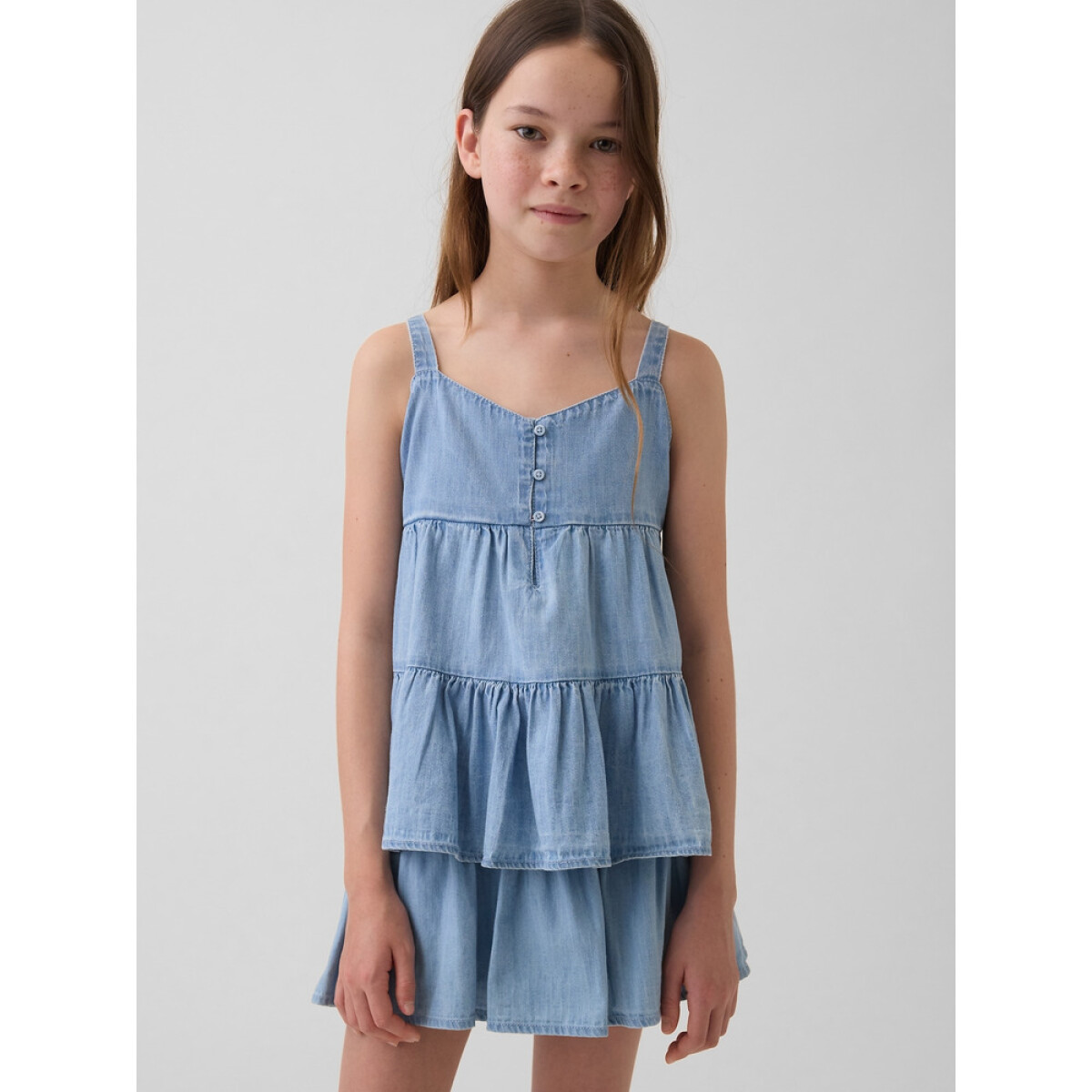 TIERED DENIM TANK - LIGHT WASH 