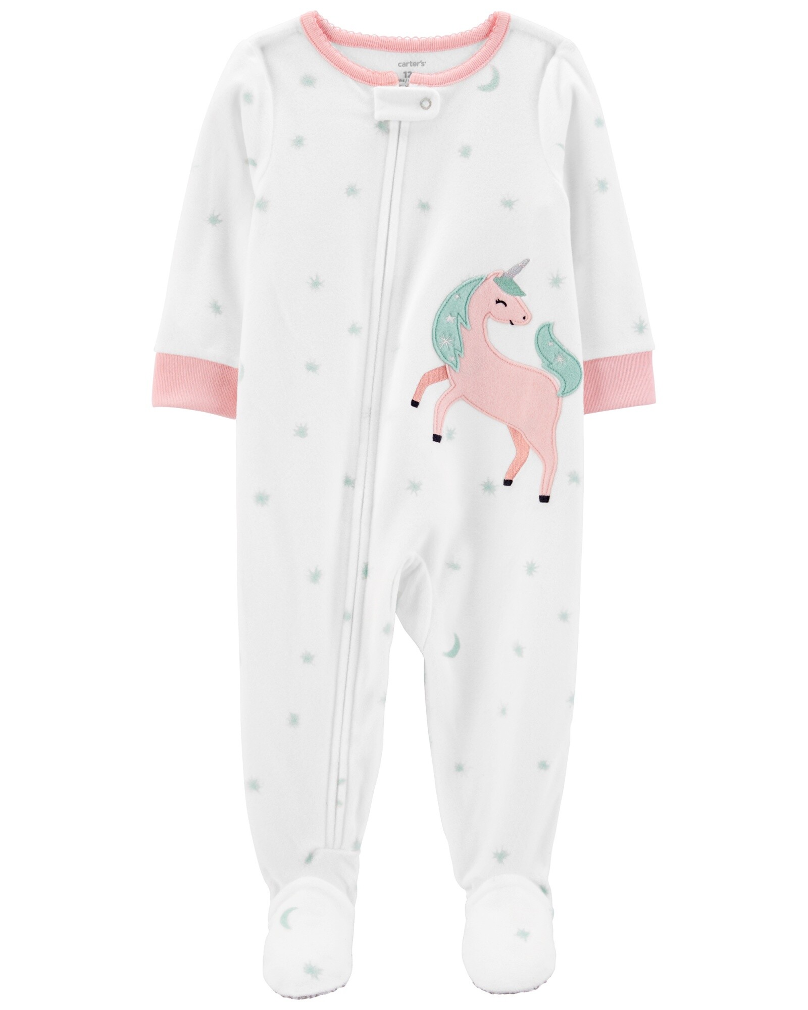 Pijama una pieza de micropolar con pie estampa unicornio Sin color