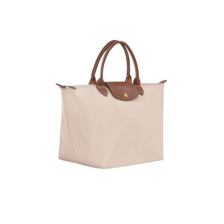 Longchamp -Cartera Longchamp plegable de nylon con cierre y asa corta, Le pliage M Marfil