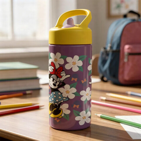 Botella Plástica con Pajita Minnie 410 ml U