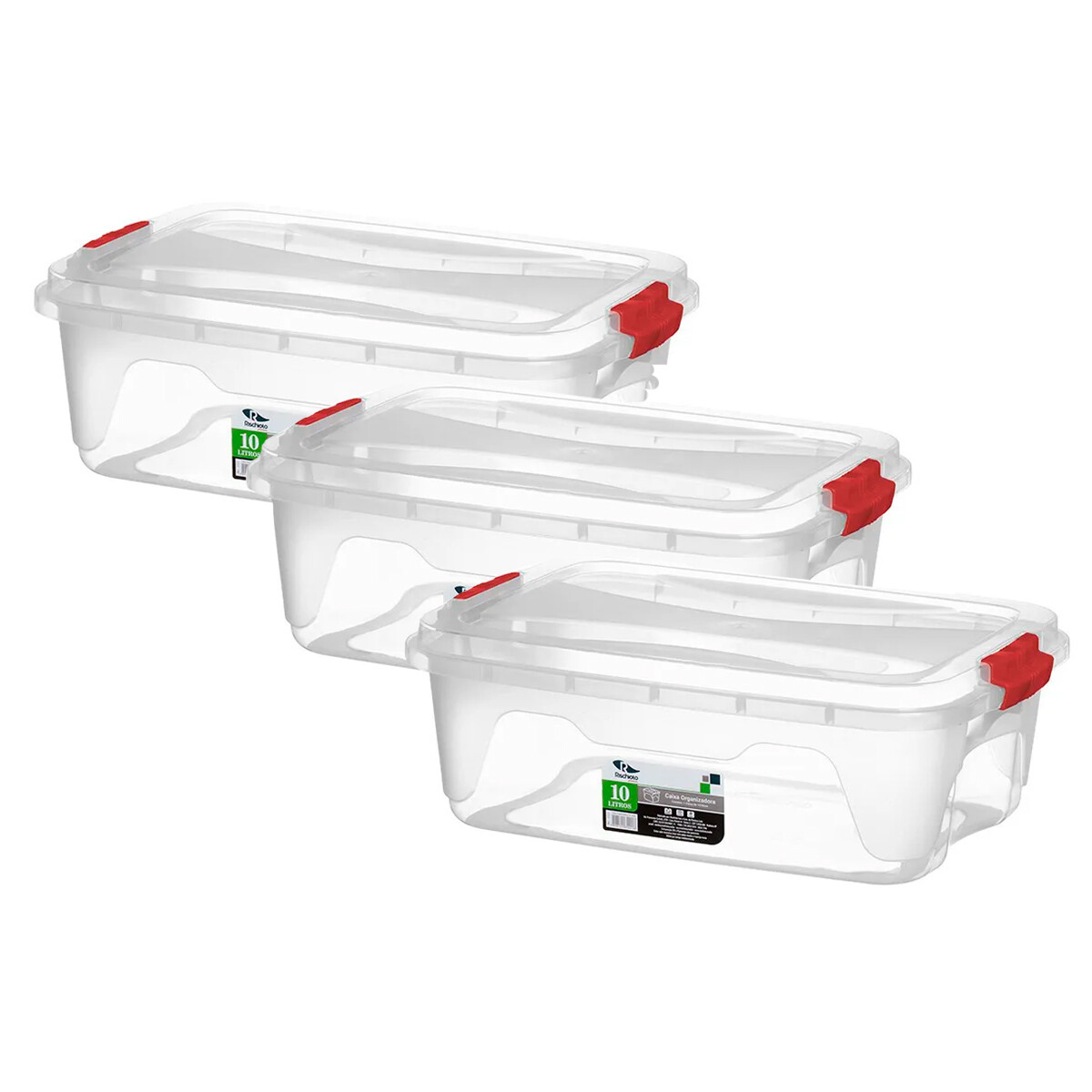 Set x3 Caja organizadora 10 lts de plástico reforzada - TRANSPARENTE 