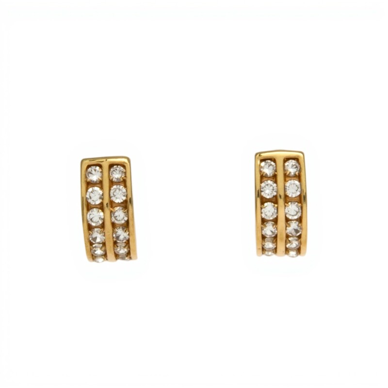 Caravanas Aros Zirconia doble fila y oro - Oro bajo - Zirconia- CA8149 conpiedra