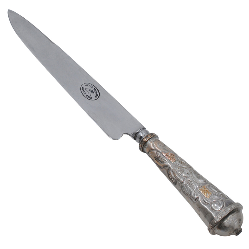 Puñal Hoja 18 Cm, Cabo De Plata Y Oro, Vaina De Cuero Puñal Hoja 18 Cm, Cabo De Plata Y Oro, Vaina De Cuero