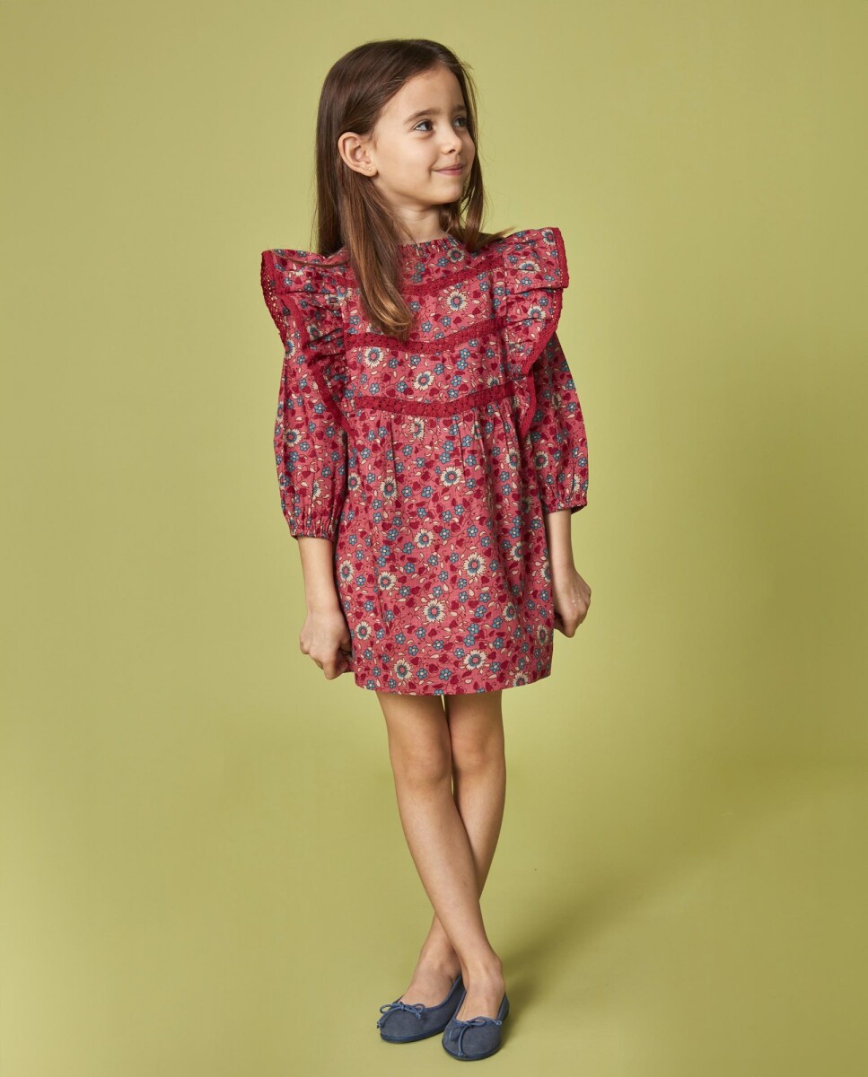Vestido Estampado De Flores Con Volantes - Piedra 