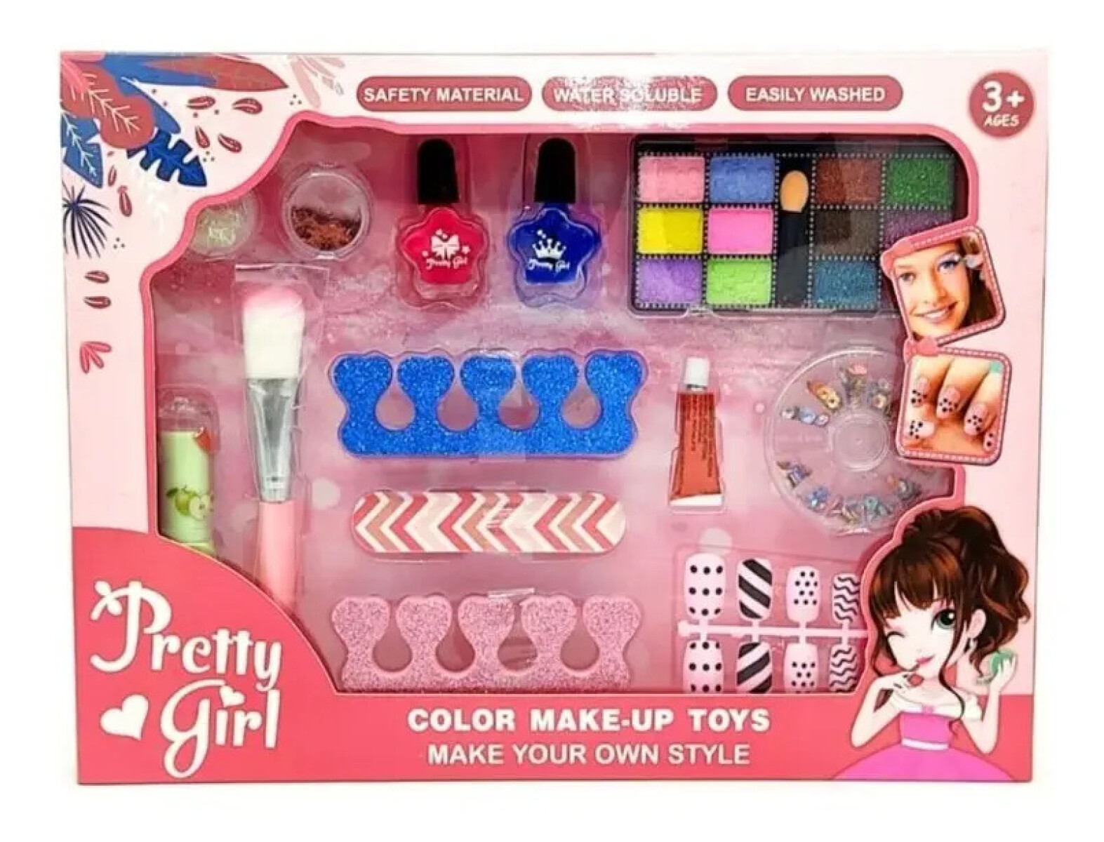 Kit de maquillaje infantil con sombras, esmaltes y accesorios 