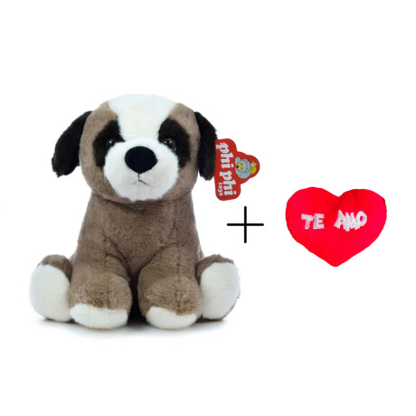 Peluche perrito Con Corazón Gris