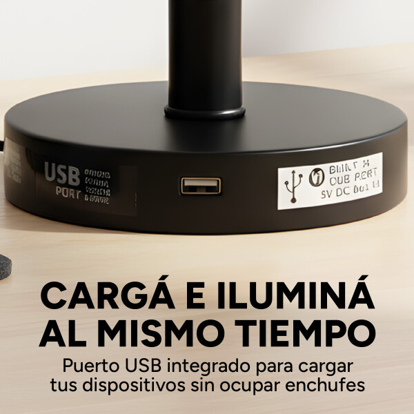 Lampara De Escritorio Mesa Portátil 220V Con Puerto Usb Color Negro