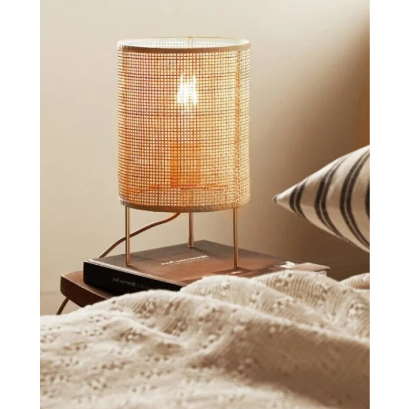 Lámpara Portátil De Escritorio Rattan Praga Beige