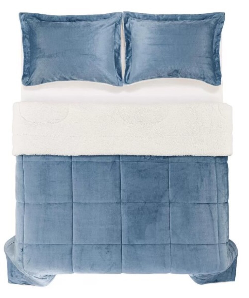 Acolchado Terciopelo y Corderito KARSTEN c/porta Almohada 2 PLAZA - Sonata Azul 