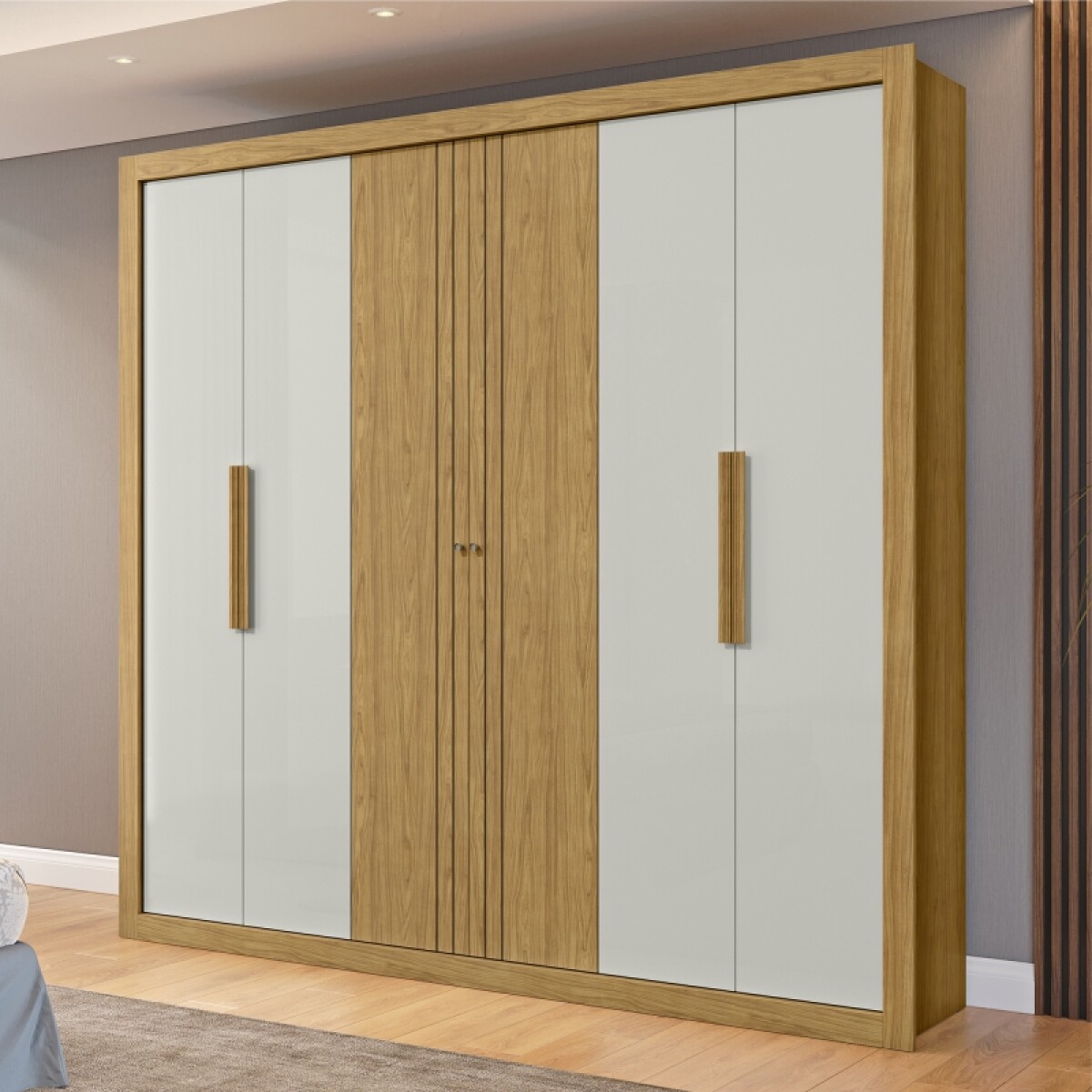 Ropero Armario Montecarlo 6 Puertas 3 Cajones Telescópicos - Marrocos / Off White 