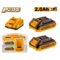 SET 2 BATERIA 20V 2 AMP + 1 CARGADOR - INGCO FBCPK1222 SET 2 BATERIA 20V 2 AMP + 1 CARGADOR - INGCO FBCPK1222
