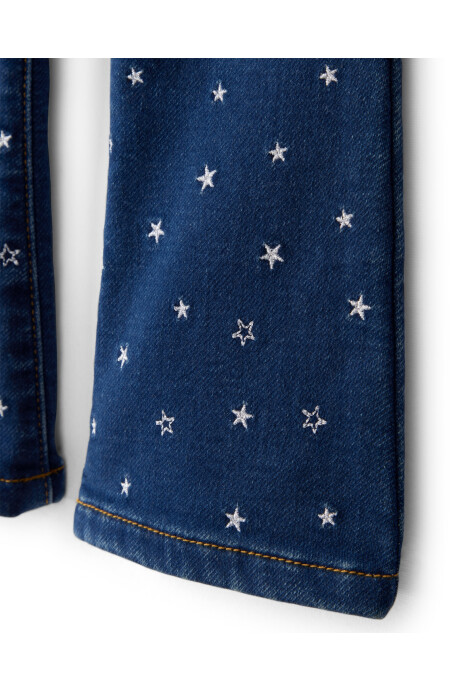 Pantalón jean, acampanado, diseño estrellas Sin color
