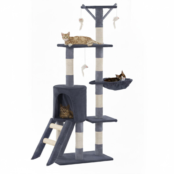 Rascador Torre 5 Niveles En Felpa Y Sisal Para Gato Juego Gris Oscuro
