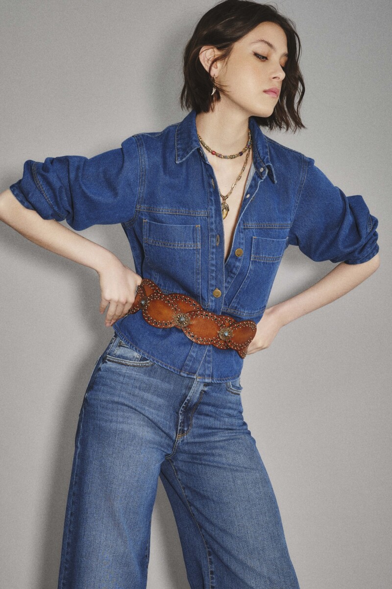 Camisa Austin Crop Denim Azul