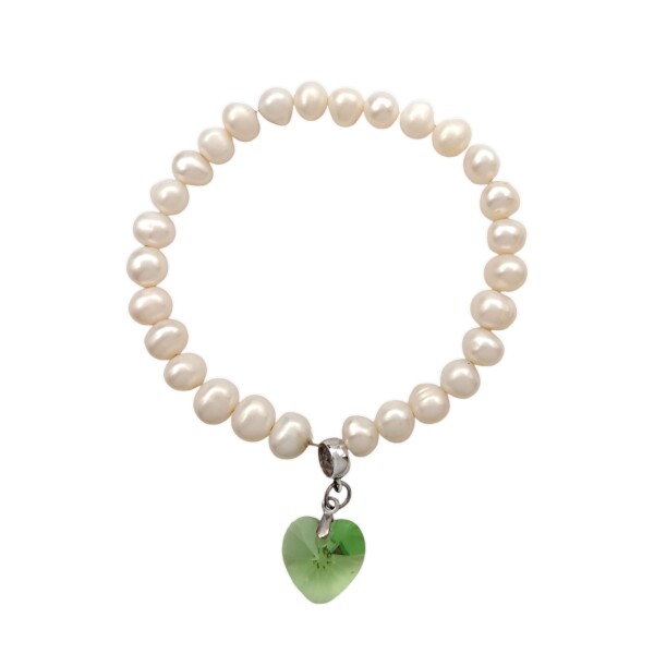Pulsera de perlas y Corazón de Swarovski-Plata 925-Perlas Españolas y Swarovski-PU3822 conpiedra