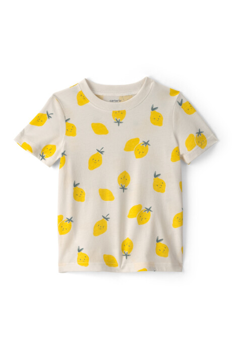 Remera de algodón, manga corta, color crema, diseño limones Sin color