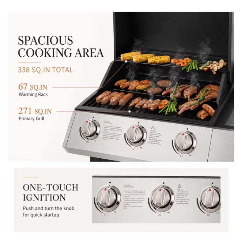 PARRILLA A GAS 3 QUEMADORES CON ANAFE BTU 40000 PARRILLA A GAS 3 QUEMADORES CON ANAFE BTU 40000