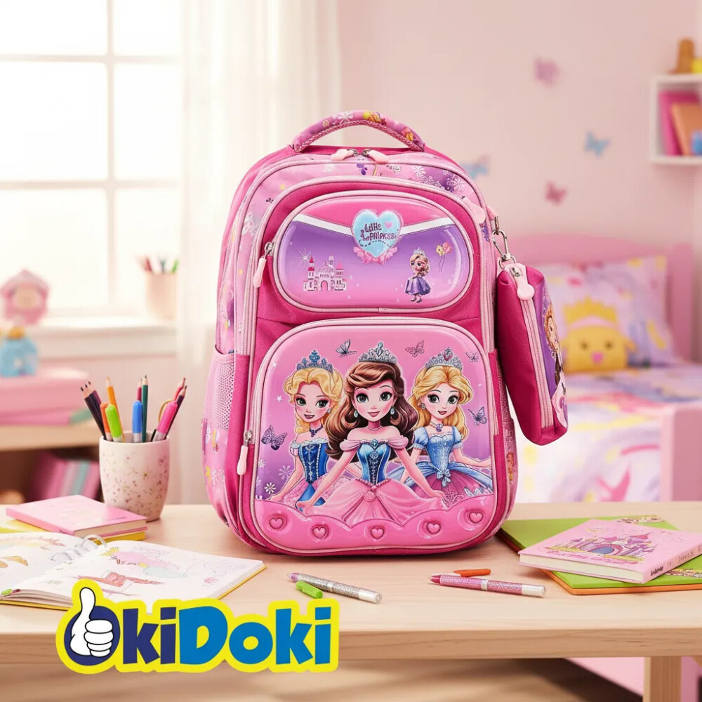 Mochila con 4 bolsillos con cartuchera de obsequio Princesas