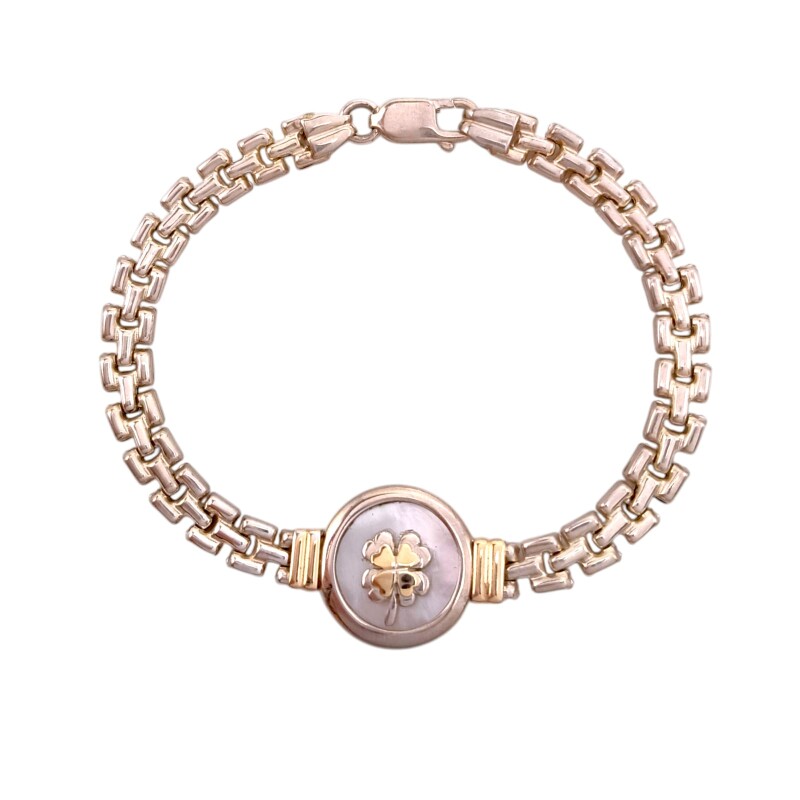 Pulsera Trébol-Plata y Oro-Nácar-PU5149 sinpiedra