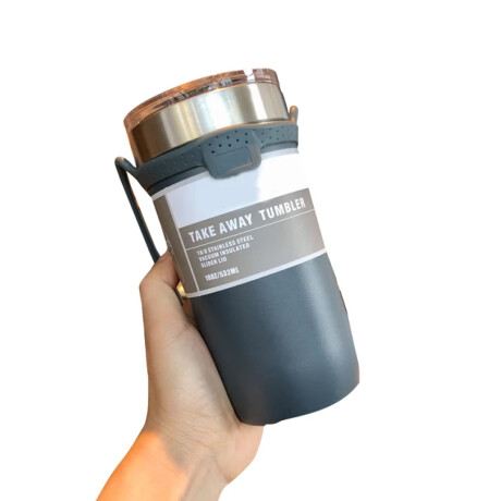 Vaso térmico de acero con tapa y agarre de silicona Negro