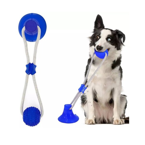 Juguete Perro Limpia Dientes Ventosa Con Cuerda Pelota Color Variante Azul