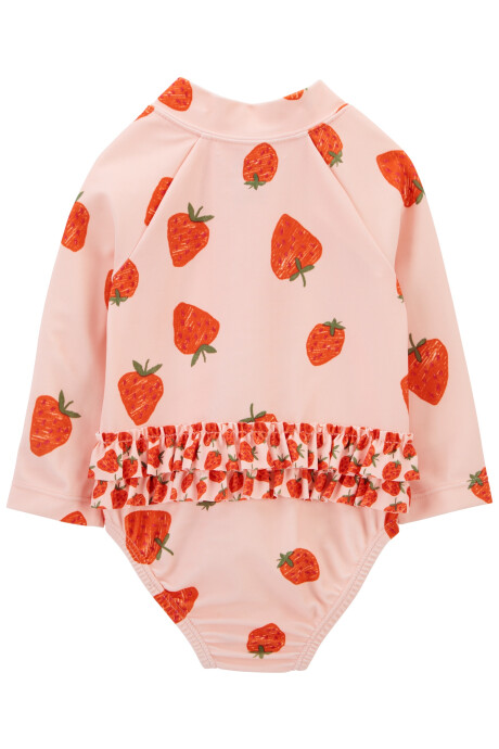 Malla de baño una pieza manga larga con protección UPF 50+ diseño frutillas Malla de baño una pieza manga larga con protección UPF 50+ diseño frutillas