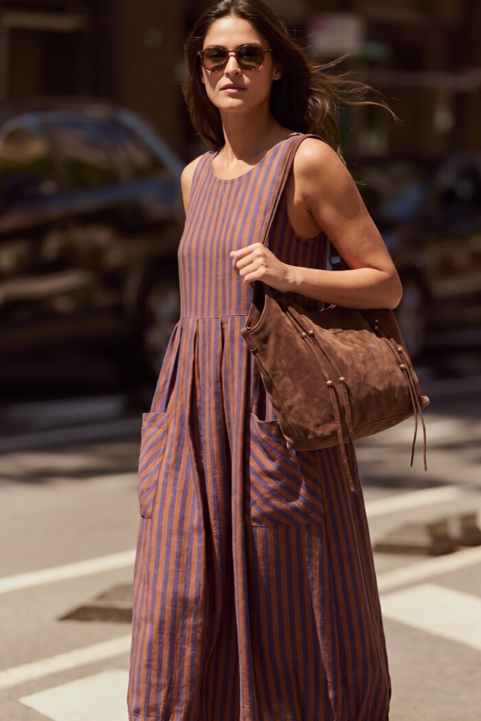 Vestido Rayado Con Lino Multi