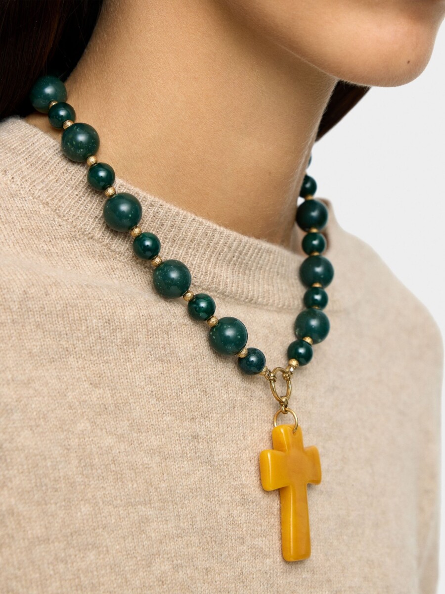 Collar Corto De Cuentas Con Colgante De Cruz multicolor