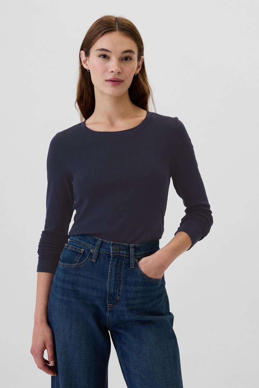 Remera Básica Cuello Redondo Manga Larga Mujer Navy Uniform