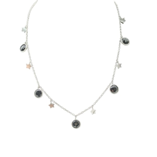 Conjunto Holi-Plata rodinada 925-Piedra Espinela negra -CJ2021 conpiedra