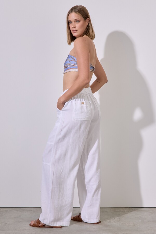 Pantalon Lino Cargo BLANCO