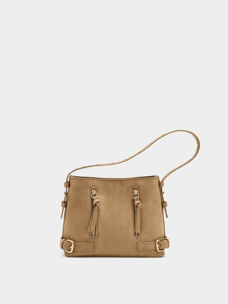 Bolso Bombonera Efecto Piel Con Hebillas taupe
