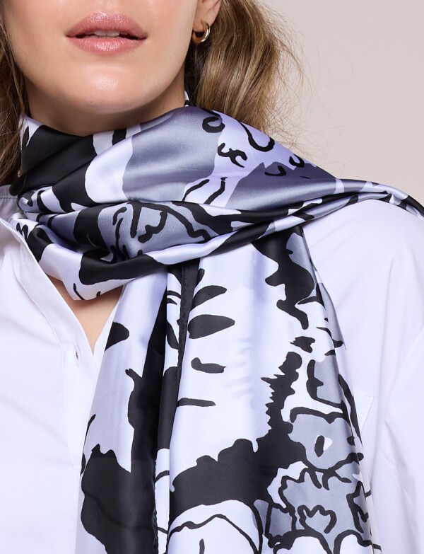 Pashmina Saten Flores NEGRO/MULTI