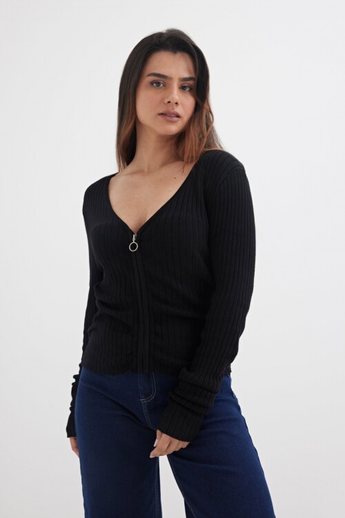 Sweater con cierre frontal NEGRO