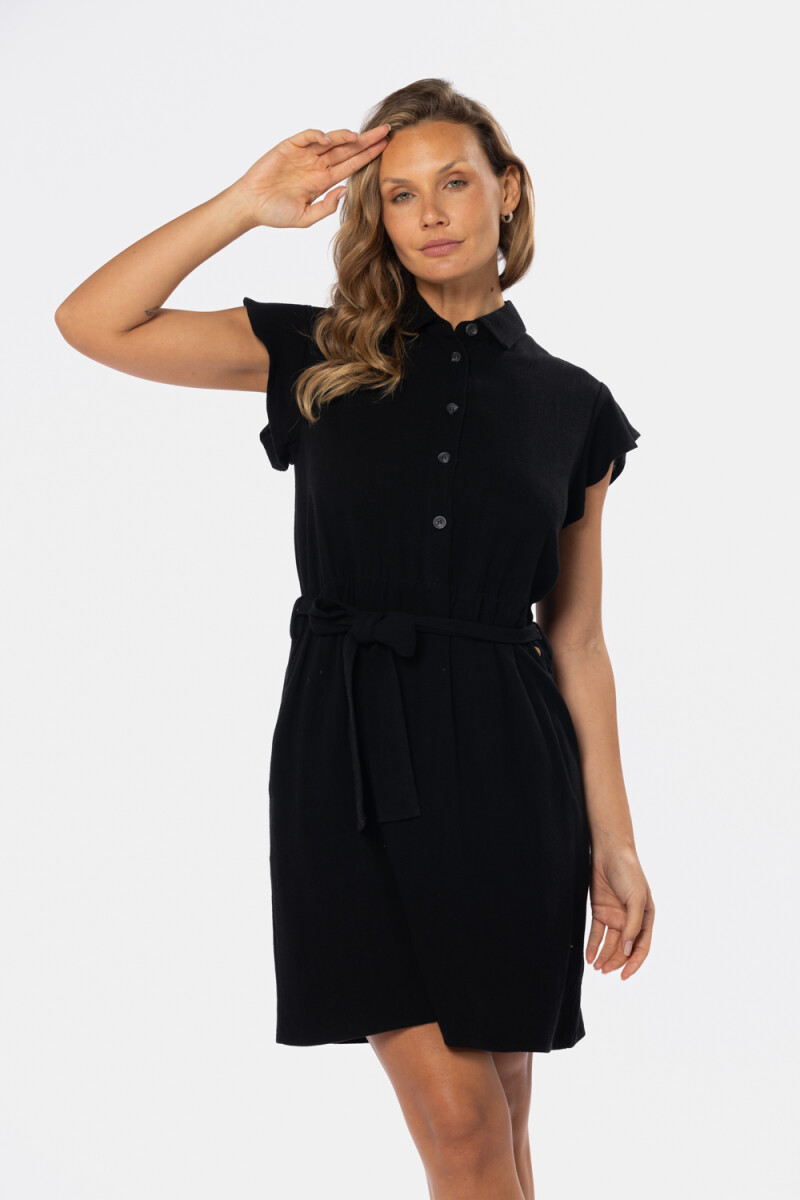 VESTIDO DE LINO LISO - Negro 