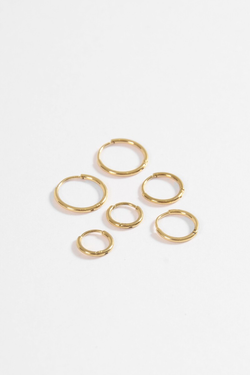 Set de 3 aros de acero finos dorado