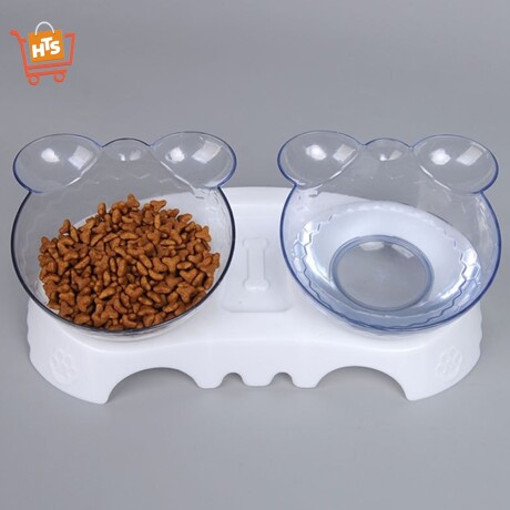 Plato Doble Transparente Comida Bebida con Base para Gatos Blanco