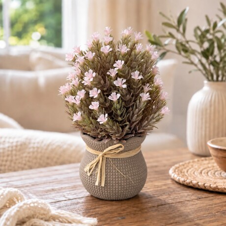 Planta Artificial con Flores Rosa Claro y Maceta Decorativa con Lazo Altura 25cm Planta Artificial con Flores Rosa Claro y Maceta Decorativa con Lazo Altura 25cm
