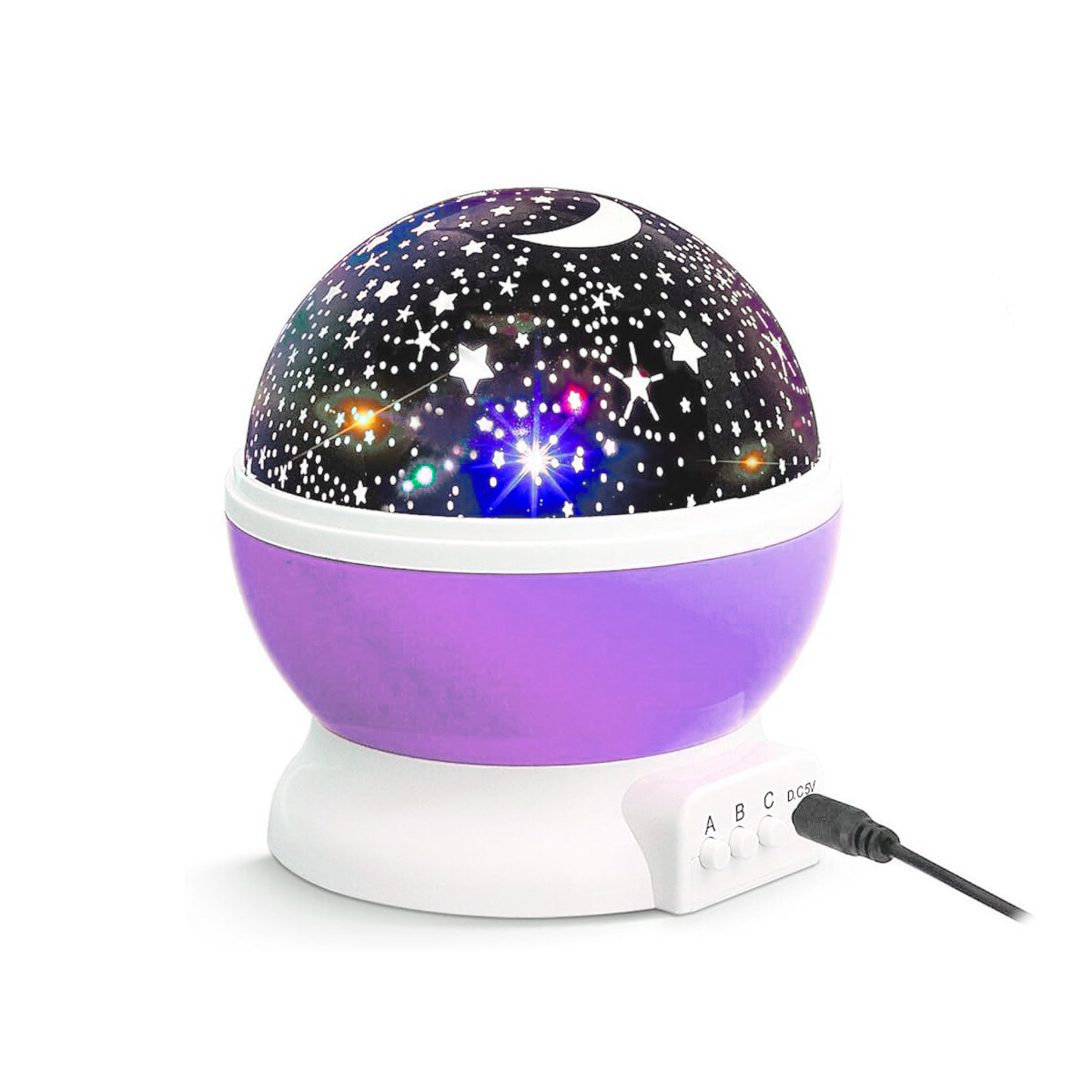 Lampara veladora giratoria proyector led Estrellas Usb Violeta 