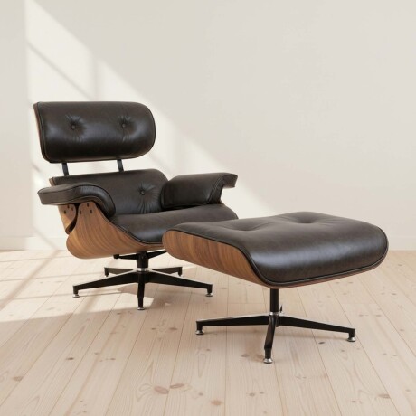BUTACA C/PUFF 1 CUERPO CUERO-100-NATURAL NEGRO EAMES