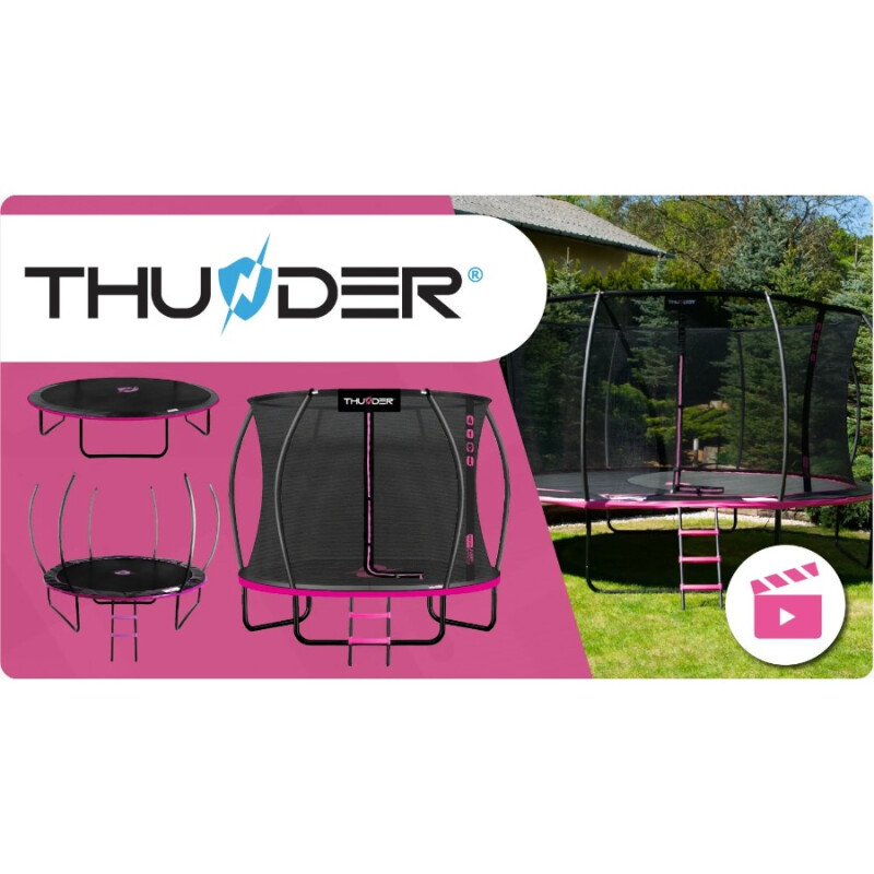 Cama Elástica THUNDER®️ 245 cm con Red y Escalera ROSA
