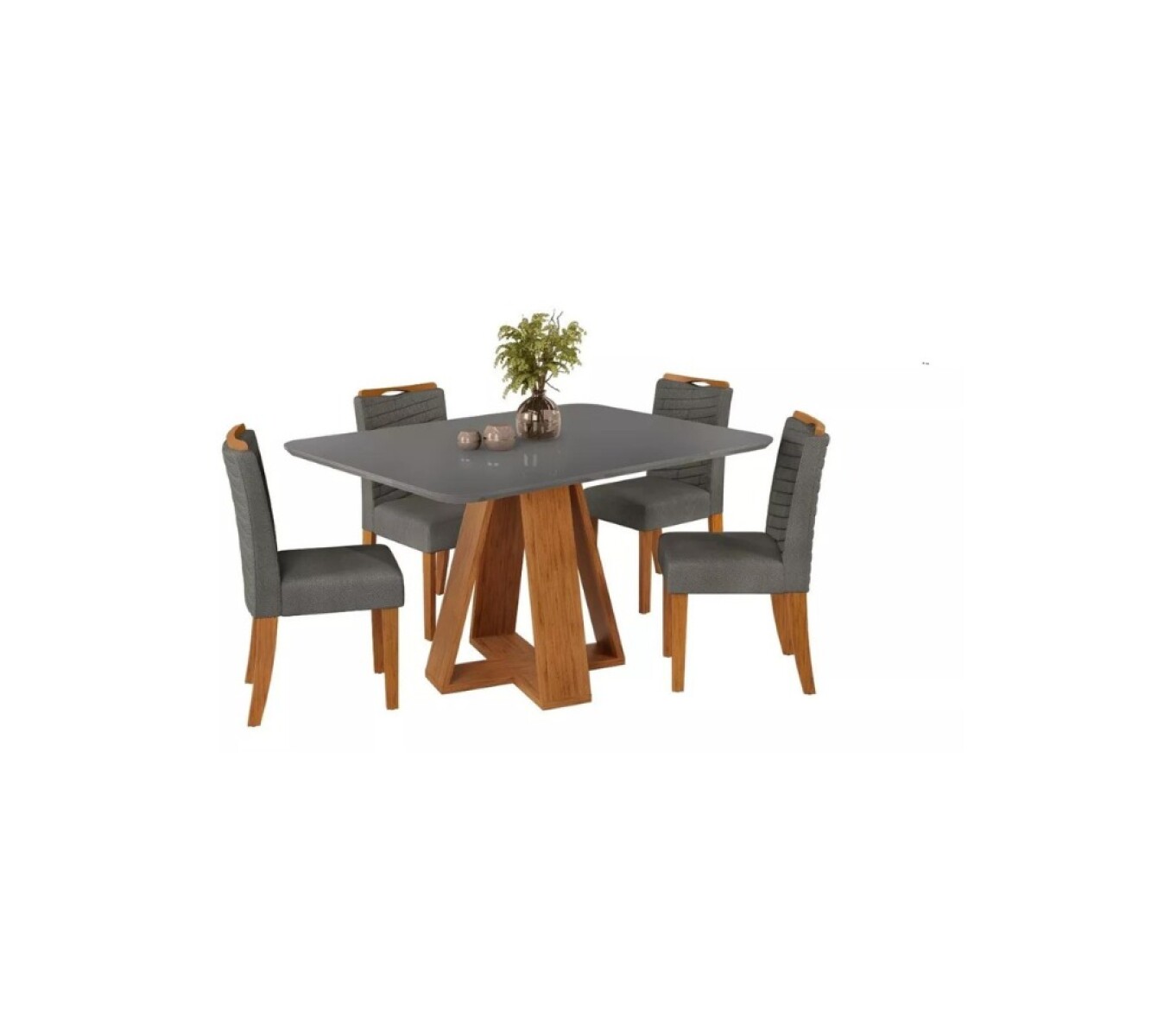 Juego De Comedor 4 Sillas Tapizadas Mesa Tapa De Vidrio - Celeste - Gris 