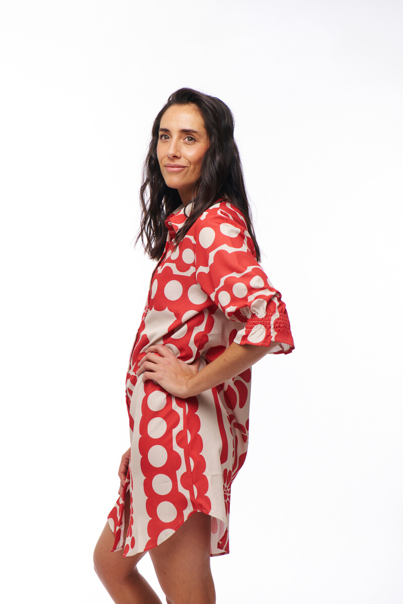 VESTIDO ALINE ESTAMPADO FLORES ROJAS